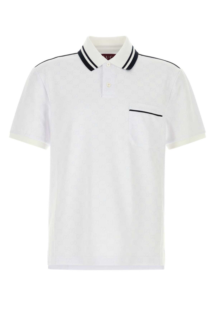 Gucci Men Gg Jacquard Polo Shirt In White