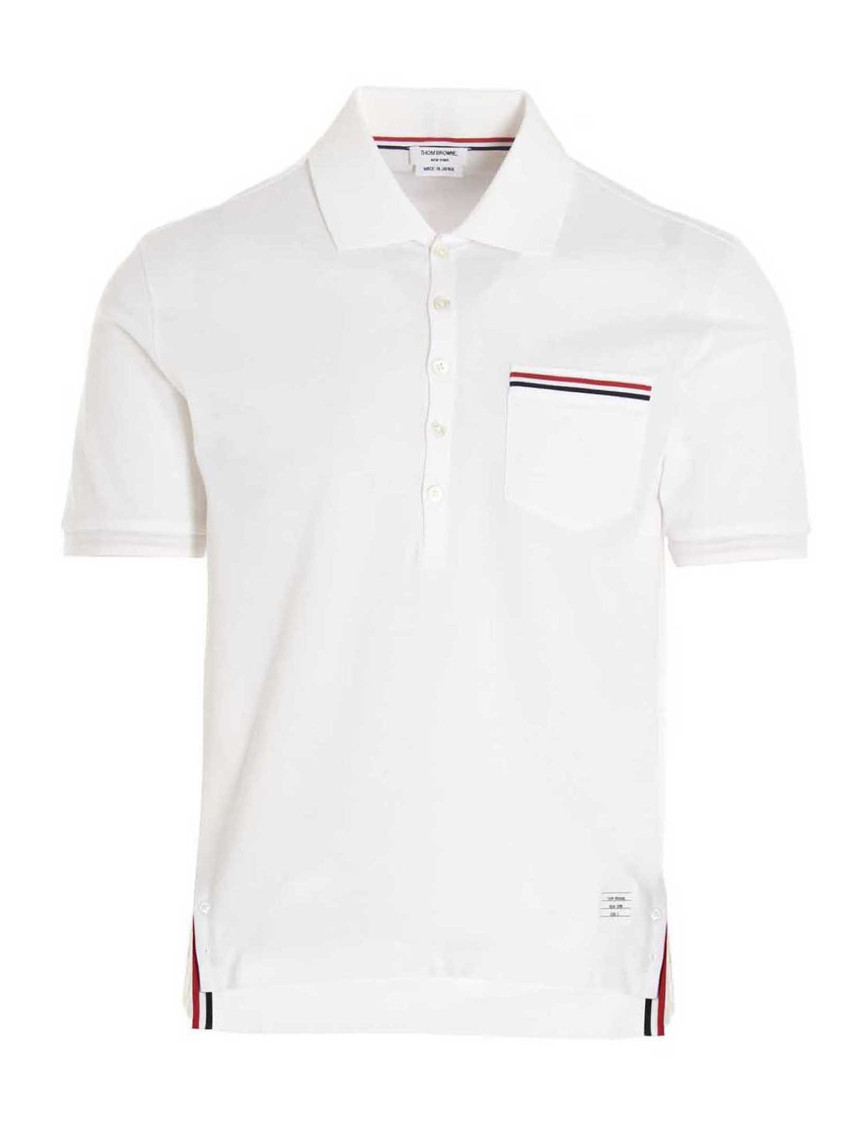 Thom Browne Cotton Polo Shirt With Ribbed Collar And Side Slits In White