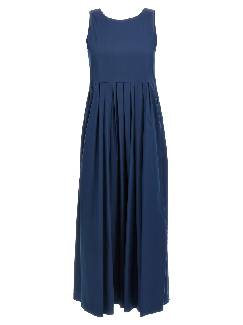Max Mara Blue Cotton Poplin Moira Ss Long Dress In Blue