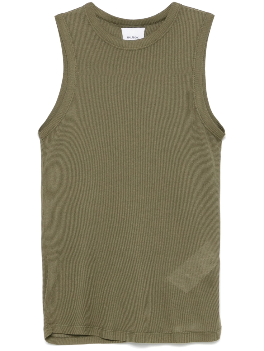 Halfboy Olive Ribbed Knit Top In Olive
