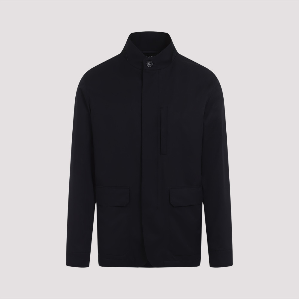 Shop Zegna Navy Blue Motorin Jacket