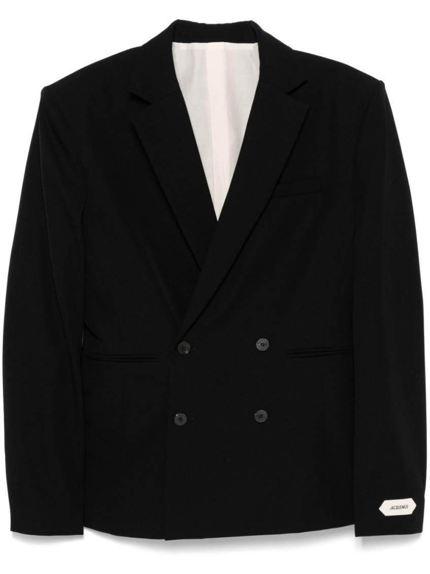 Jacquemus Double-breasted Jacket Featuring Shoulder Pads In Black