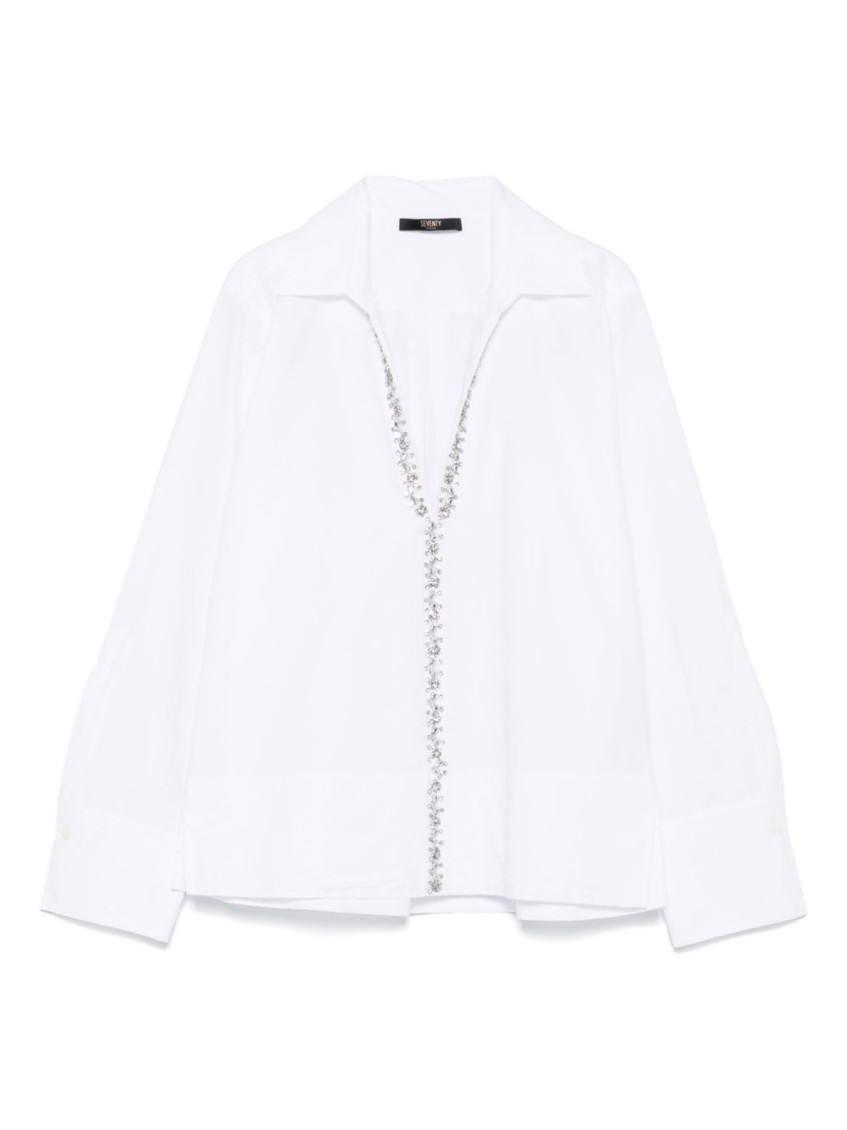 Seventy Classic V-neck White Shirt With Buttoned Cuffs In White