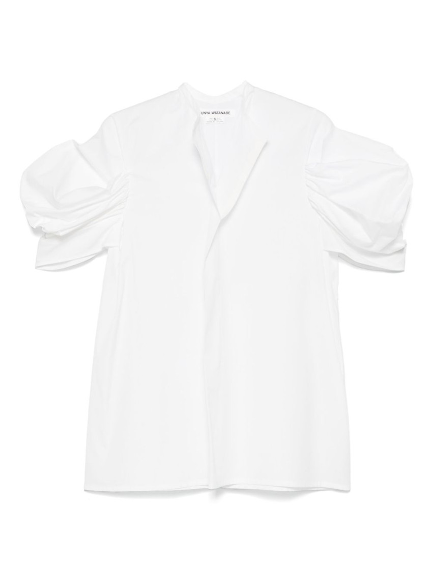 Junya Watanabe White Cotton Top With Pleated Balloon Sleeves In White