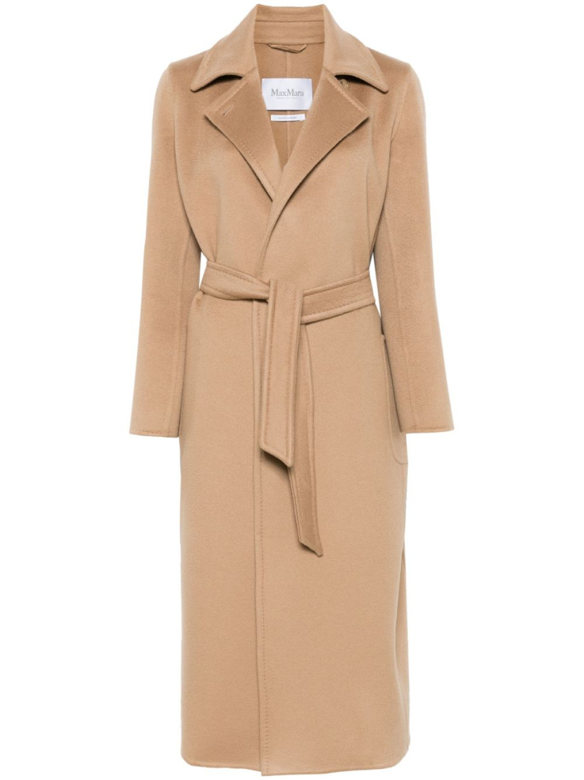 Max Mara Bingo Belted Long-sleeved Coat In Beige