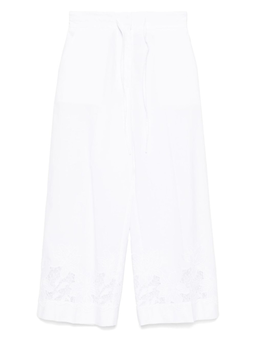 P.a.r.o.s.h High-waisted Lace Hem Drawstring Trousers In White