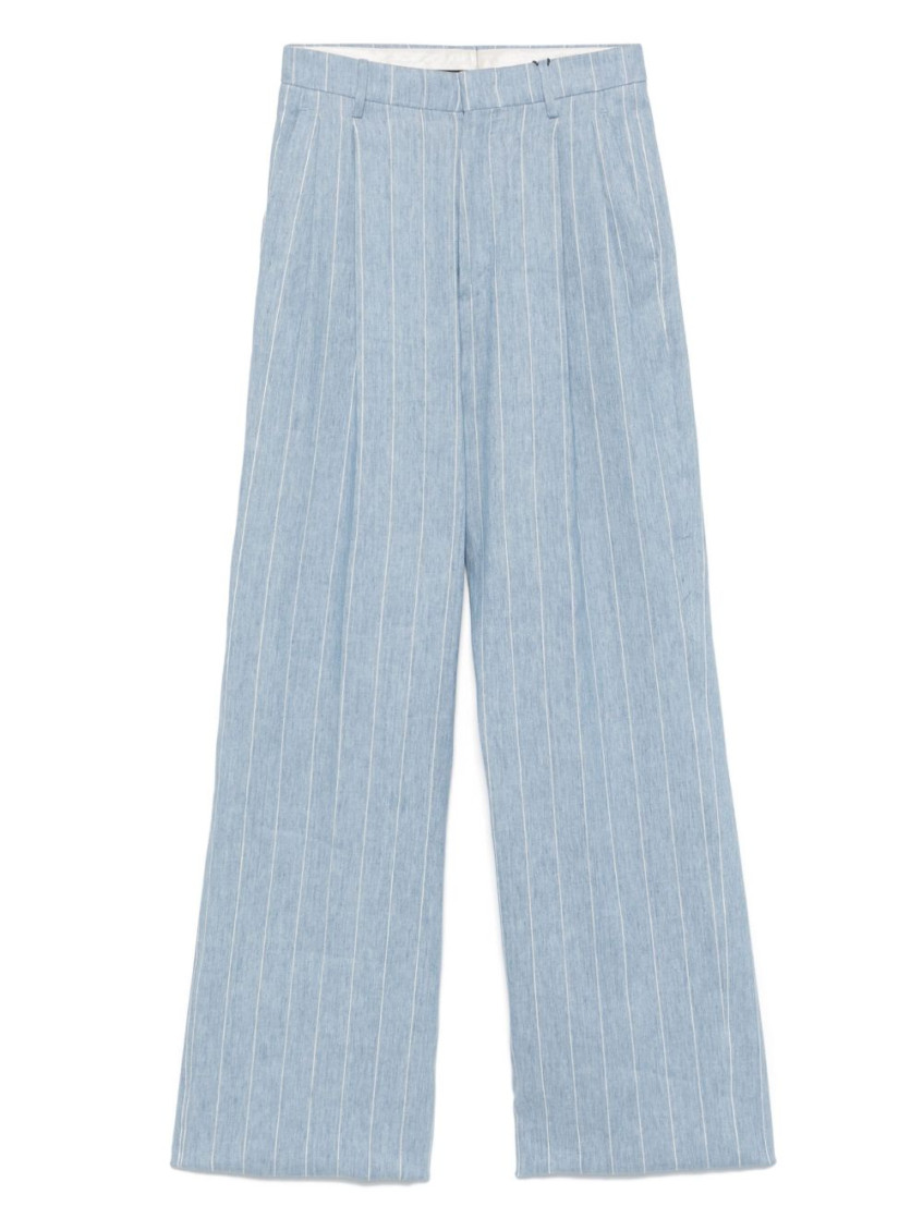 Tagliatore Wide-leg Linen Trousers With Subtle Pinstripe In Light Blue