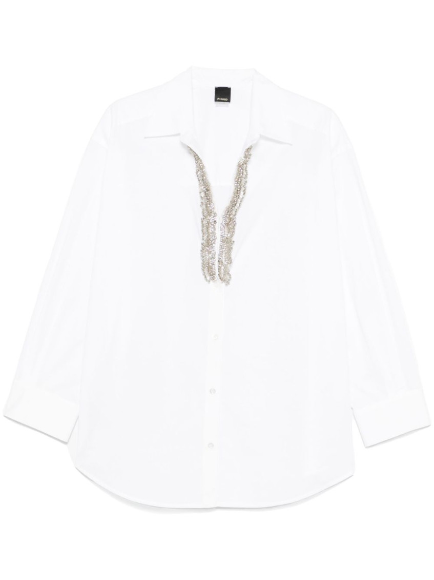 Pinko Button-up White Shirt With Intricate Embellishments In White