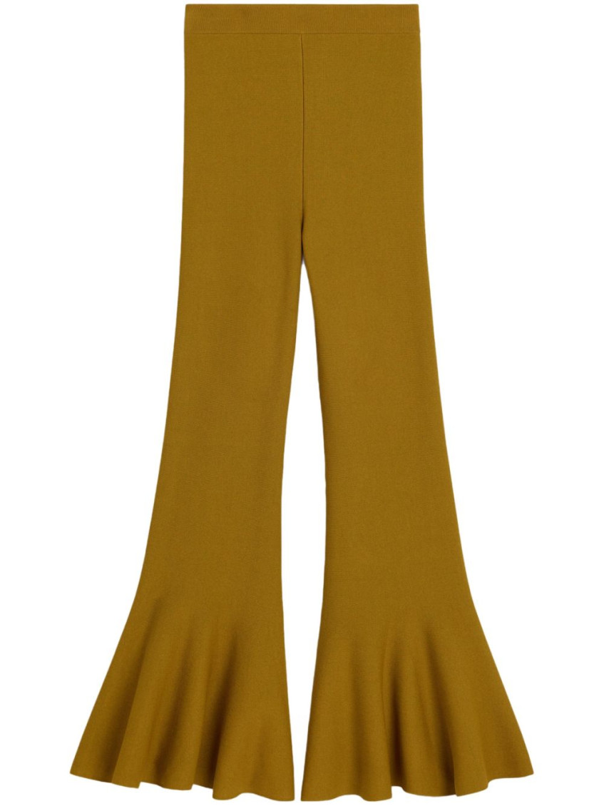 Ami Alexandre Mattiussi Fluted Hem High Waist Stretch Trousers In Green