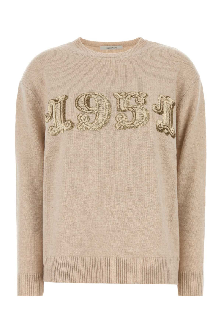 Max Mara Wool And Cashmere Sweater With 1951 Motif In Beige