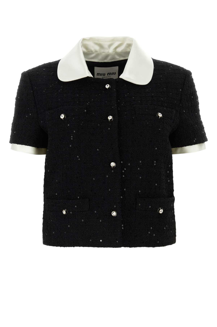 Miu Miu Bouclé Single-breasted Jacket In Black