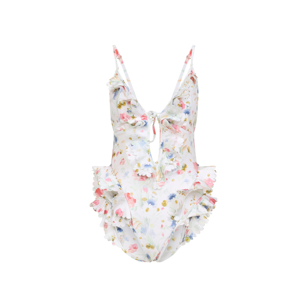 Zimmermann Lucky Waterfall Frill One Piece Swimsuit In Multi