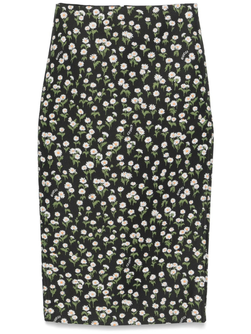 Gucci Floral Crepe Midi Skirt In Black