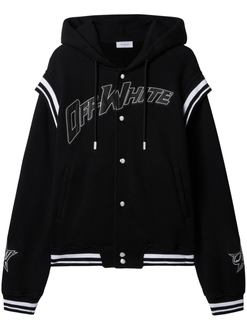 Off-white Black Varsity Sweatshirt With Press-stud Fastening And Bold Lettering In Black