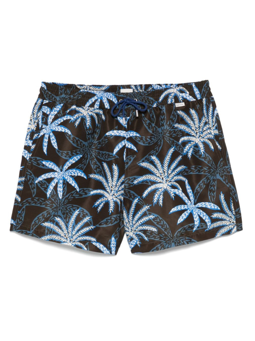 Paul Smith Palm Print Quick-dry Swim Shorts In Black