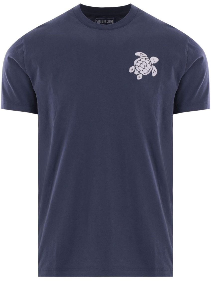 Vilebrequin Turtle Organic Cotton Embroidered T-shirt In Navy Blue