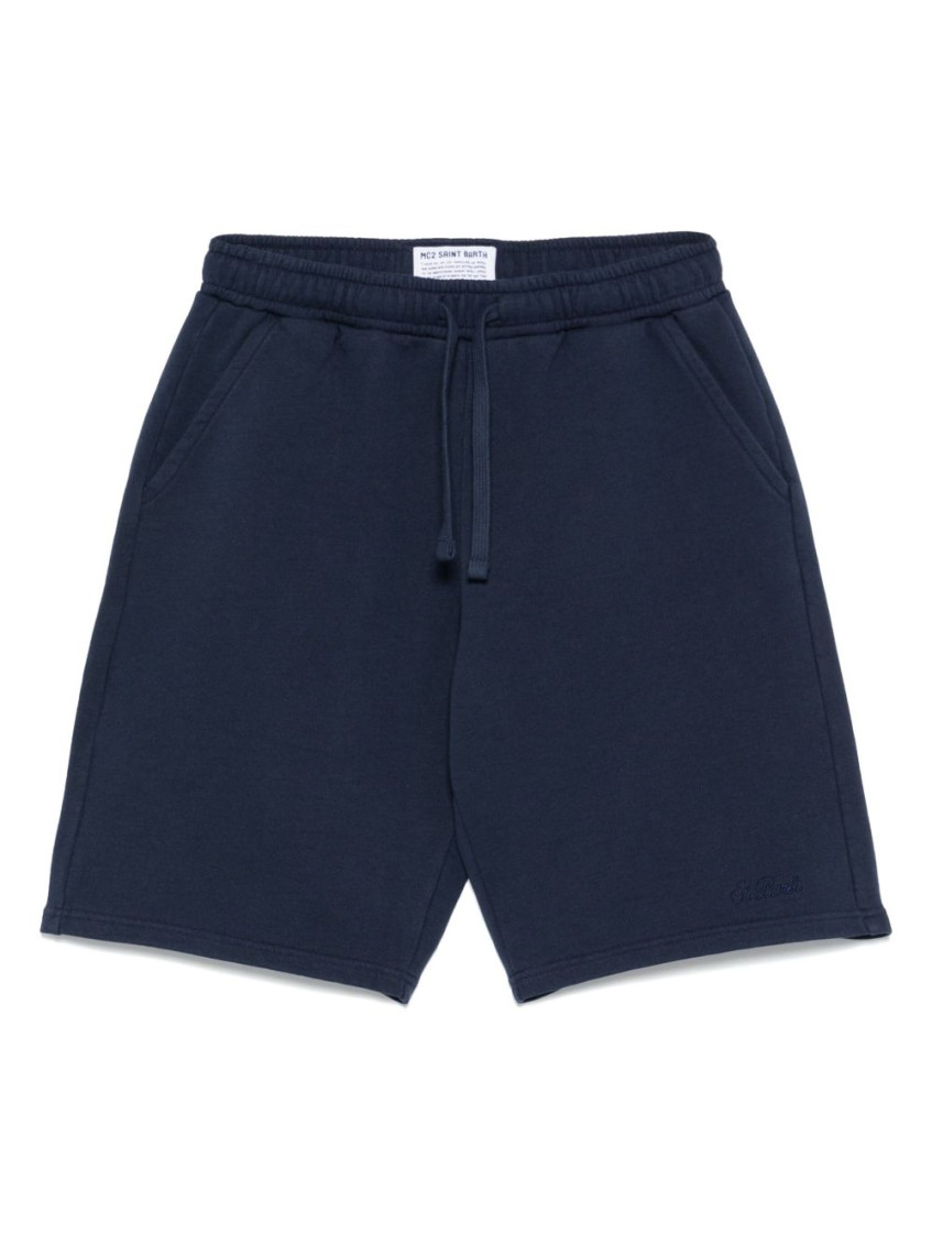 Mc2 Saint Barth Navy Blue Cotton Fleece Bermuda Shorts In Navy Blue