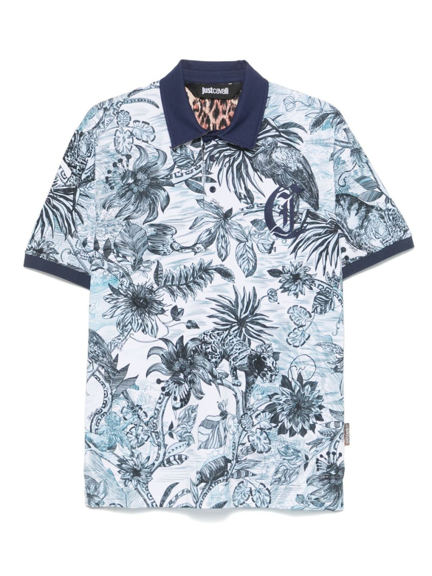 Just Cavalli Jungle Polo Shirt In White