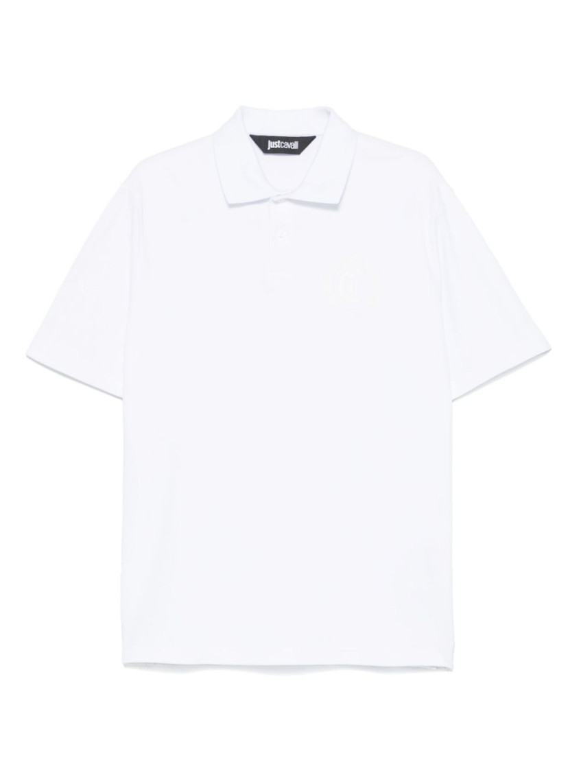 Just Cavalli Collared Polo With Side Slits And Short Sleeves In White