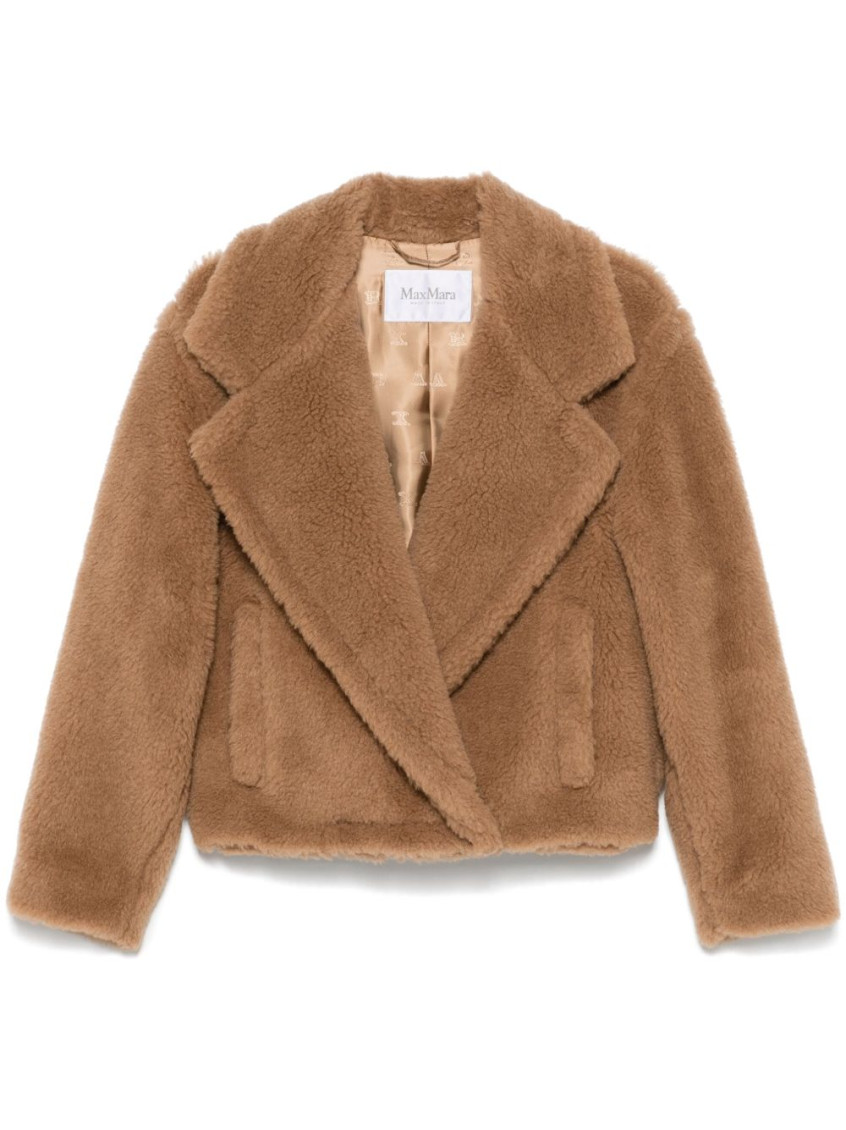 Max Mara Textured Camel Coat With Classic Lapel In Brown