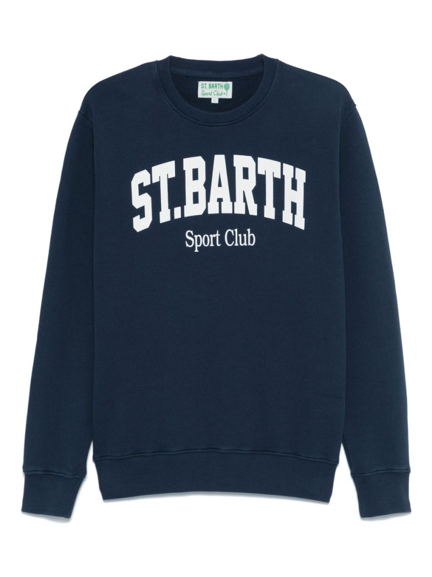 Mc2 Saint Barth Brushed Cotton Sport Club Crew-neck Sweatshirt With Printed In Navy Blue