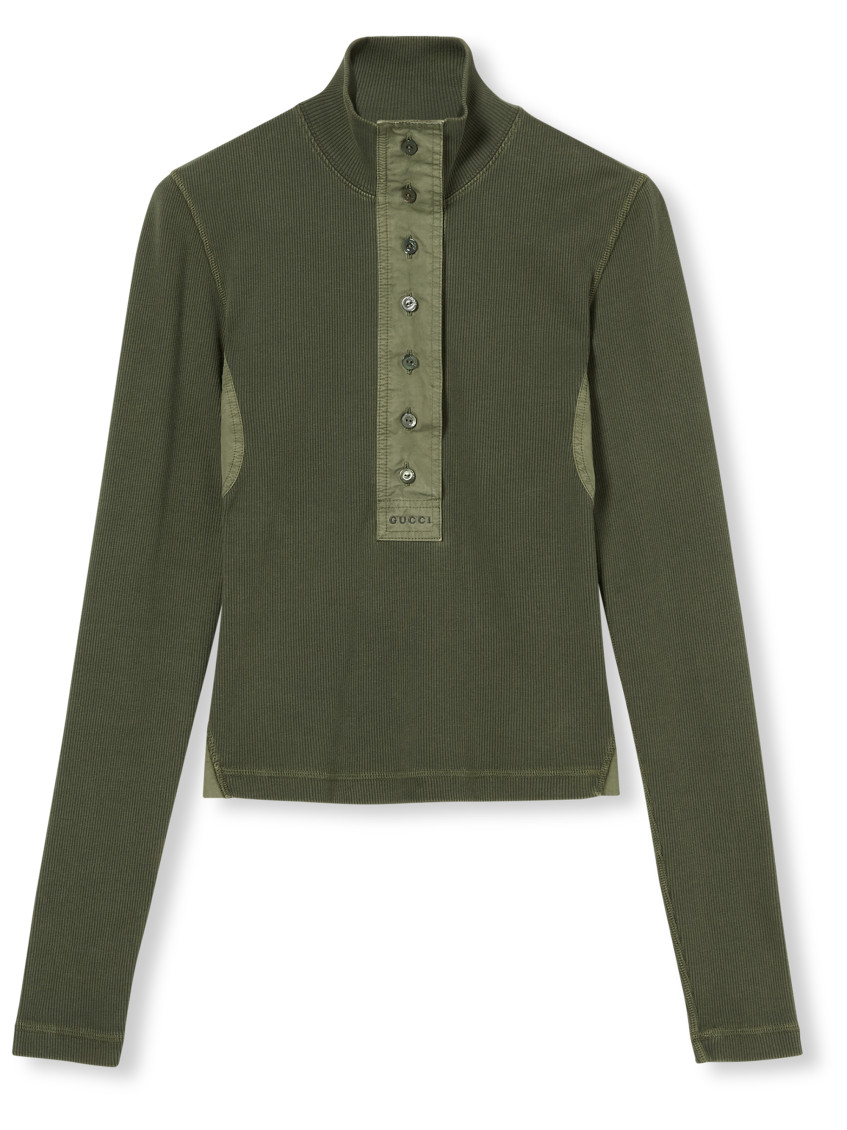Gucci Cotton Rib Long-sleeve T-shirt In Green