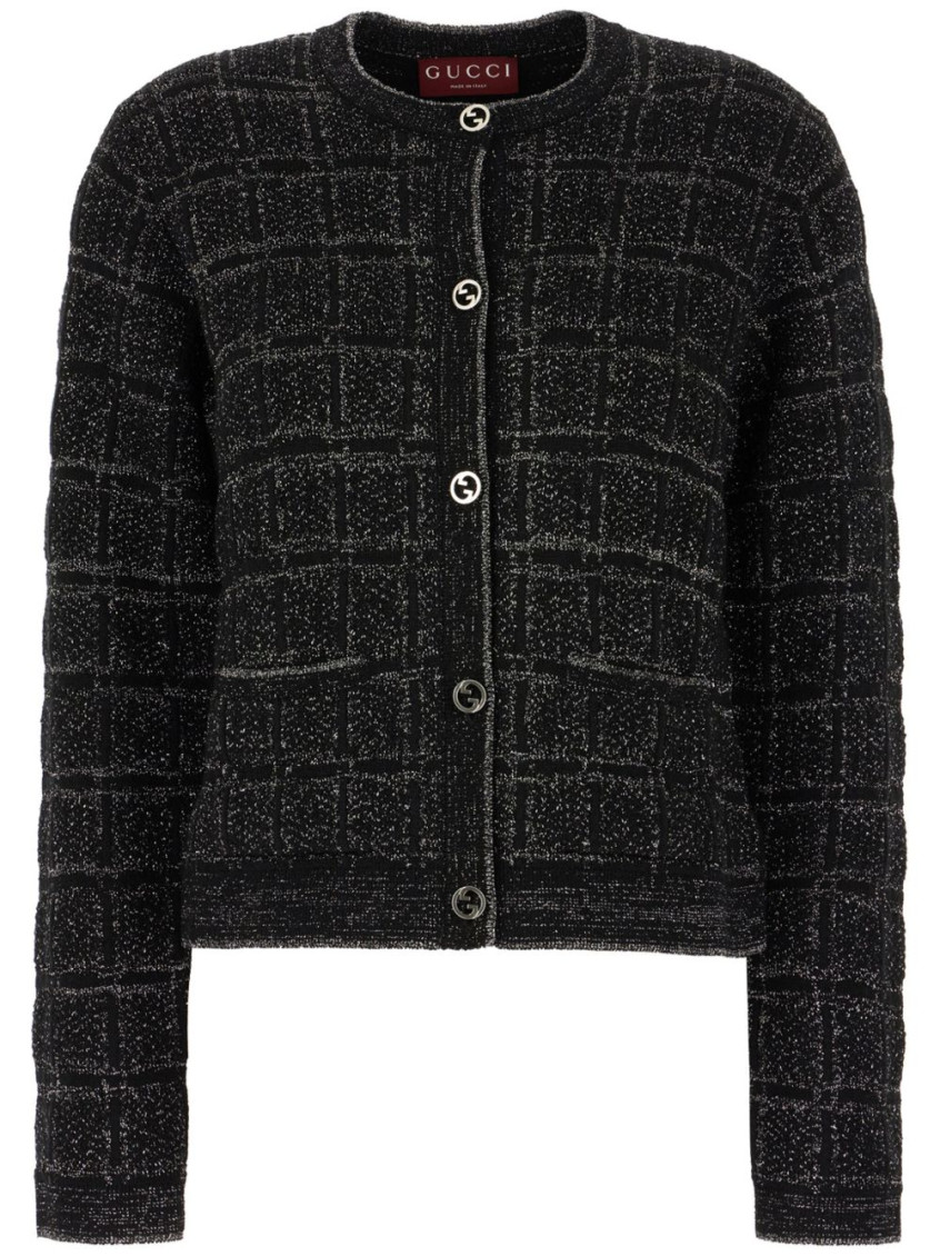 Gucci Interlocking-g Check Cardigan In Black