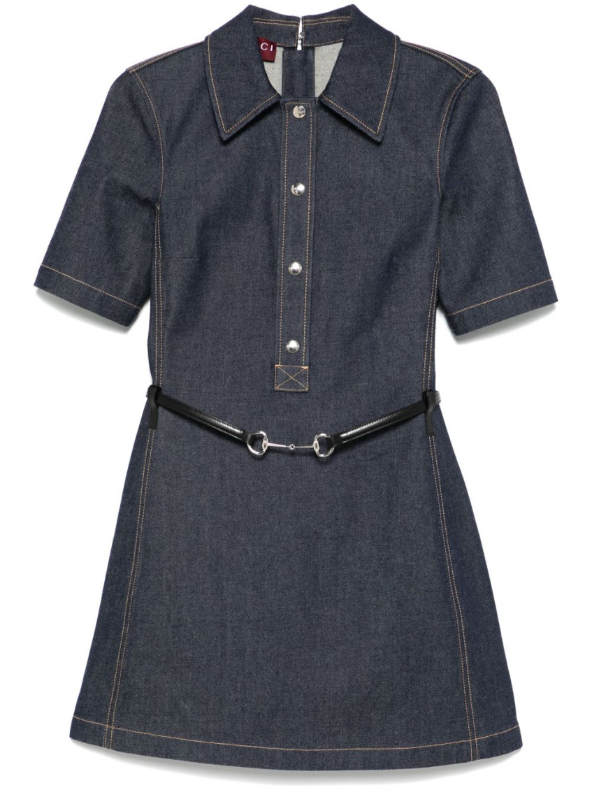 Gucci Dark Blue Denim Mini Dress In Dark Blue