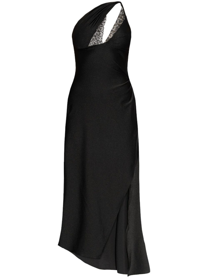 Coperni Asymmetric Black Satin Dress With Lace Details In Black
