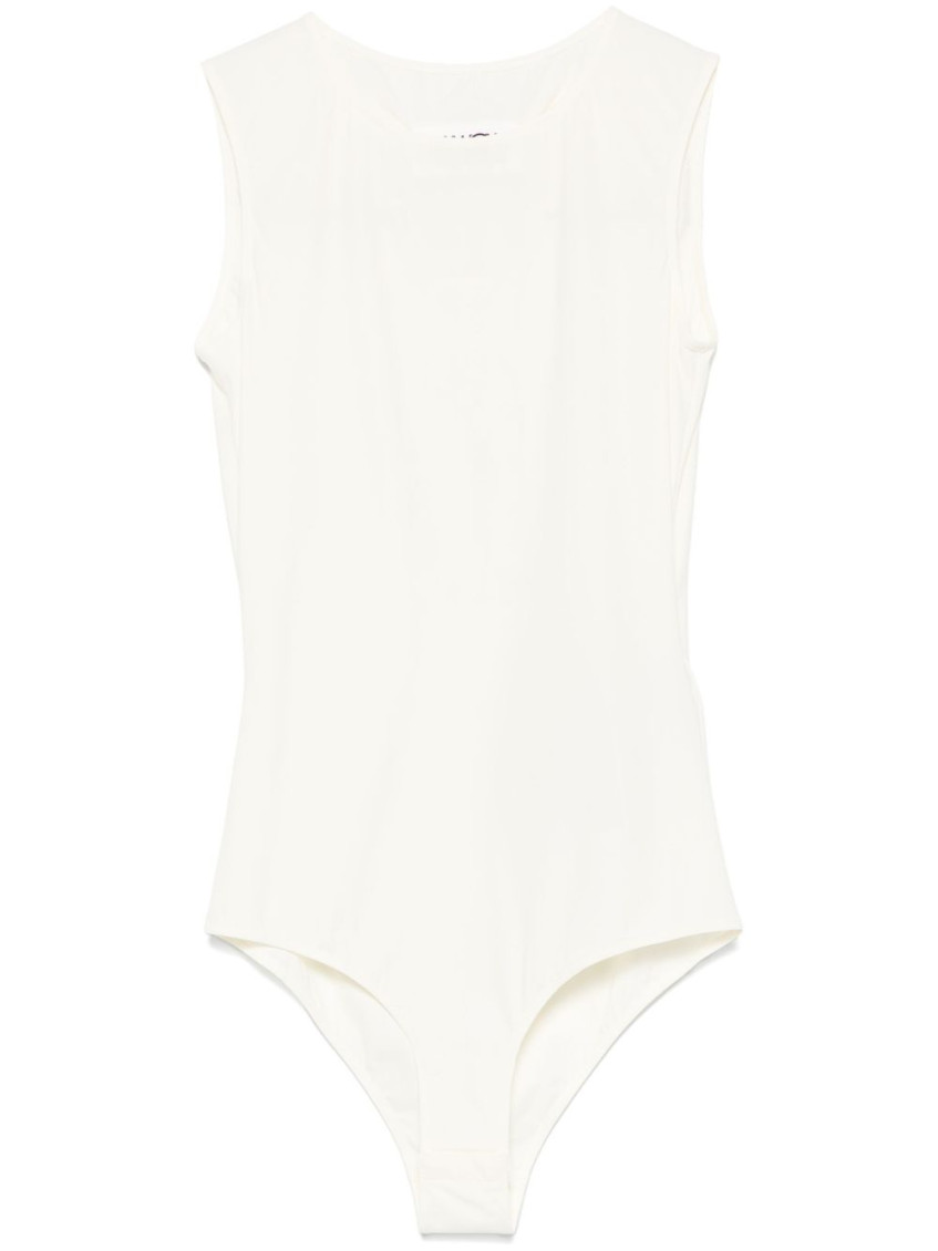 Mm6 Maison Margiela Mm6 By Maison Margiela Ecru Sleeveless Stretch Bodysuit With Crew Neck In White