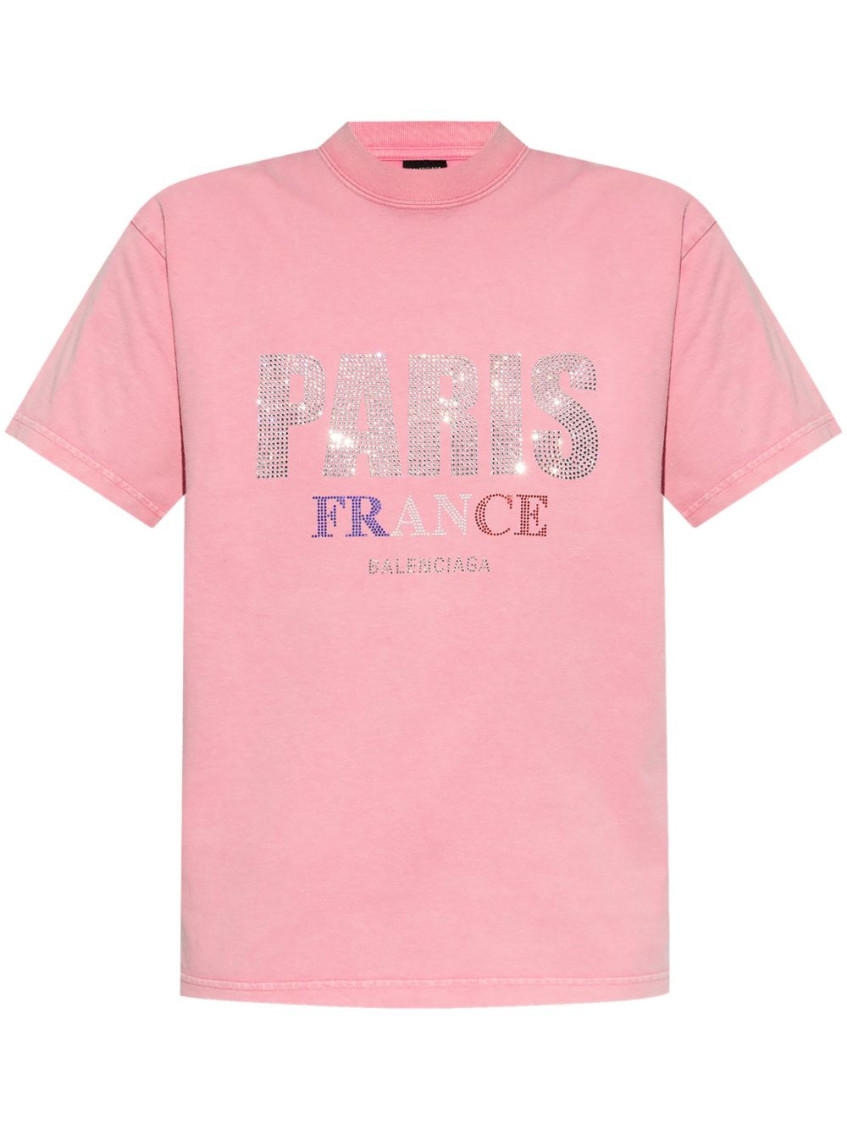 Balenciaga Paris Strass T-shirt In Pink