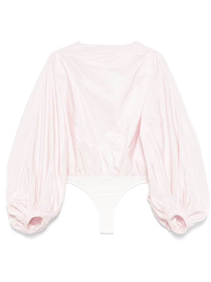 Alaïa Womens Alaia Balloon-sleeve Open-back Silk Bodysuit In Pink
