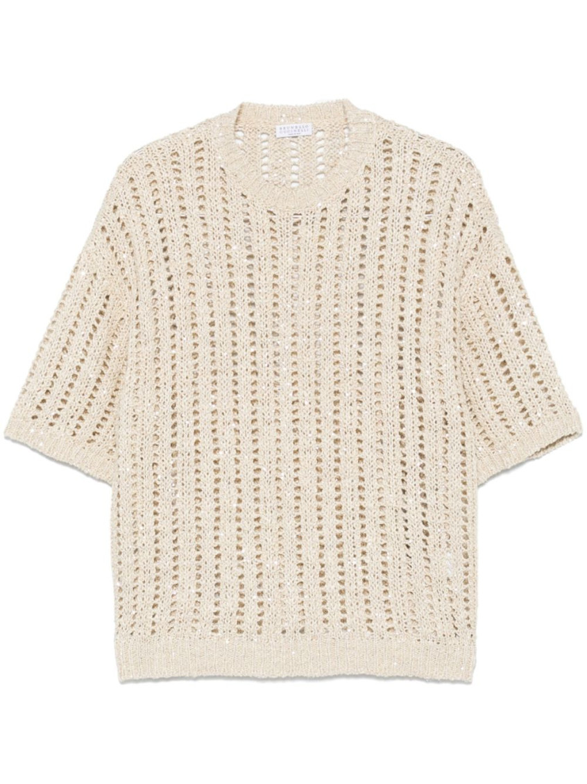Brunello Cucinelli Sequin-embellished T-shirt In Beige