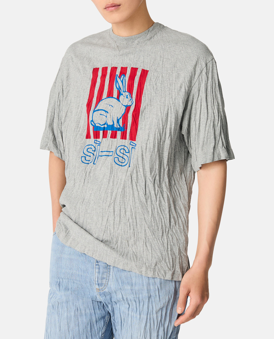 Bottega Veneta Graphic Rabbit-print Crushed Cotton Jersey T-shirt In Gray