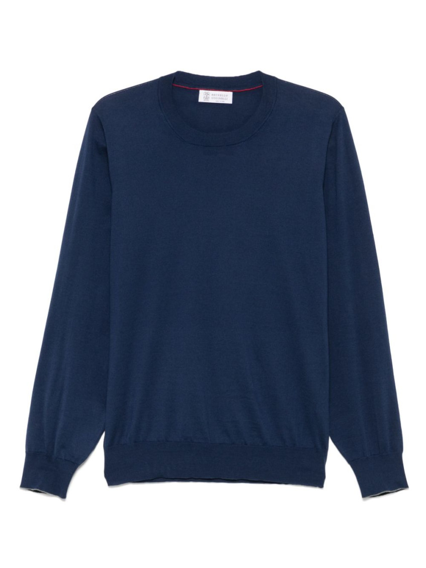 Brunello Cucinelli Cashmere Crewneck Sweater With Ribbed Finish In Blue