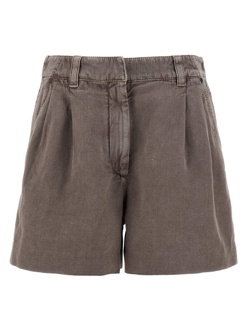 Shop Brunello Cucinelli Brown Linen Cotton Shorts