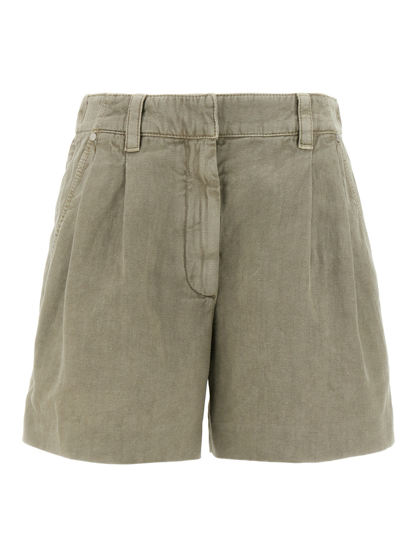 Brunello Cucinelli Linen Cotton Shorts Bermuda And Short Green In Green