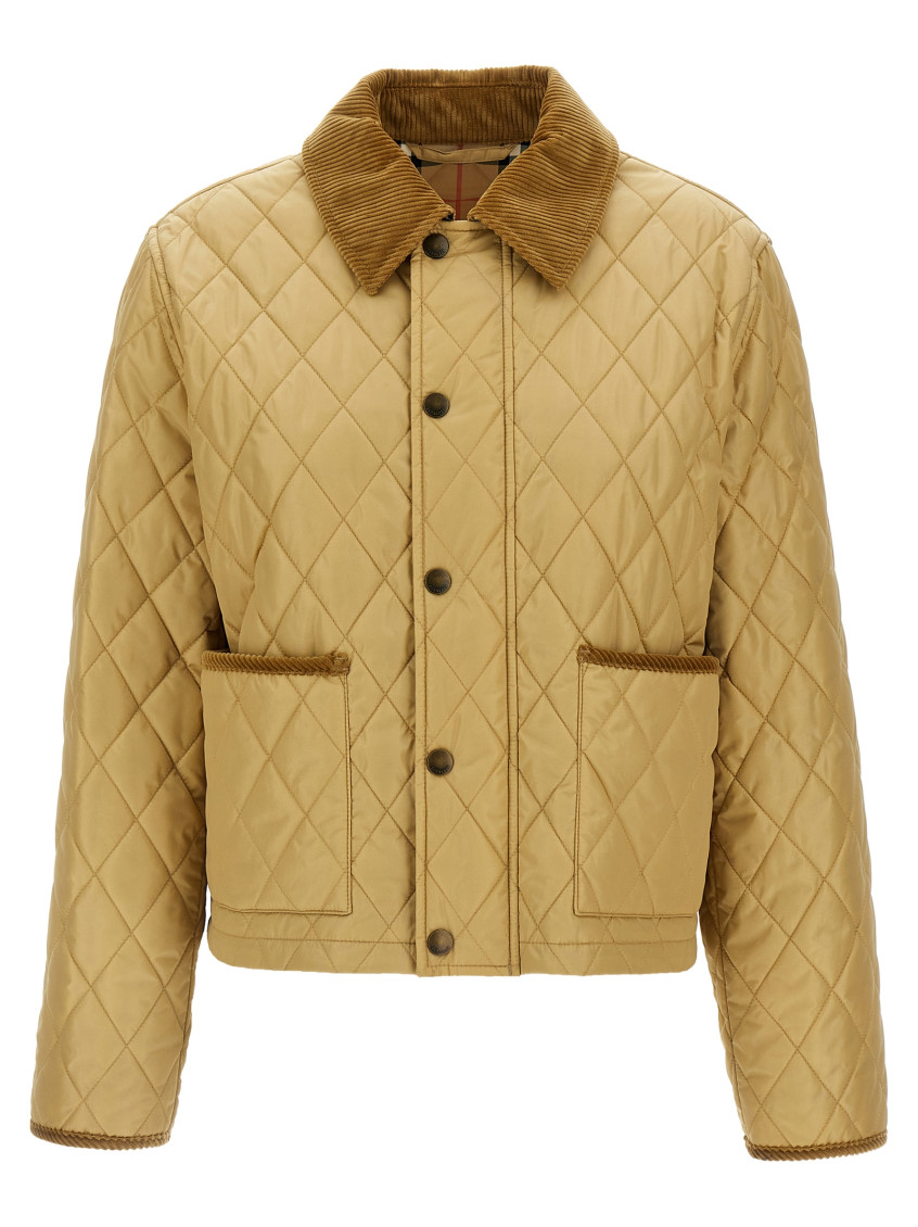 Burberry Quilted Jacket With Corduroy Collar And Pockets In Beige
