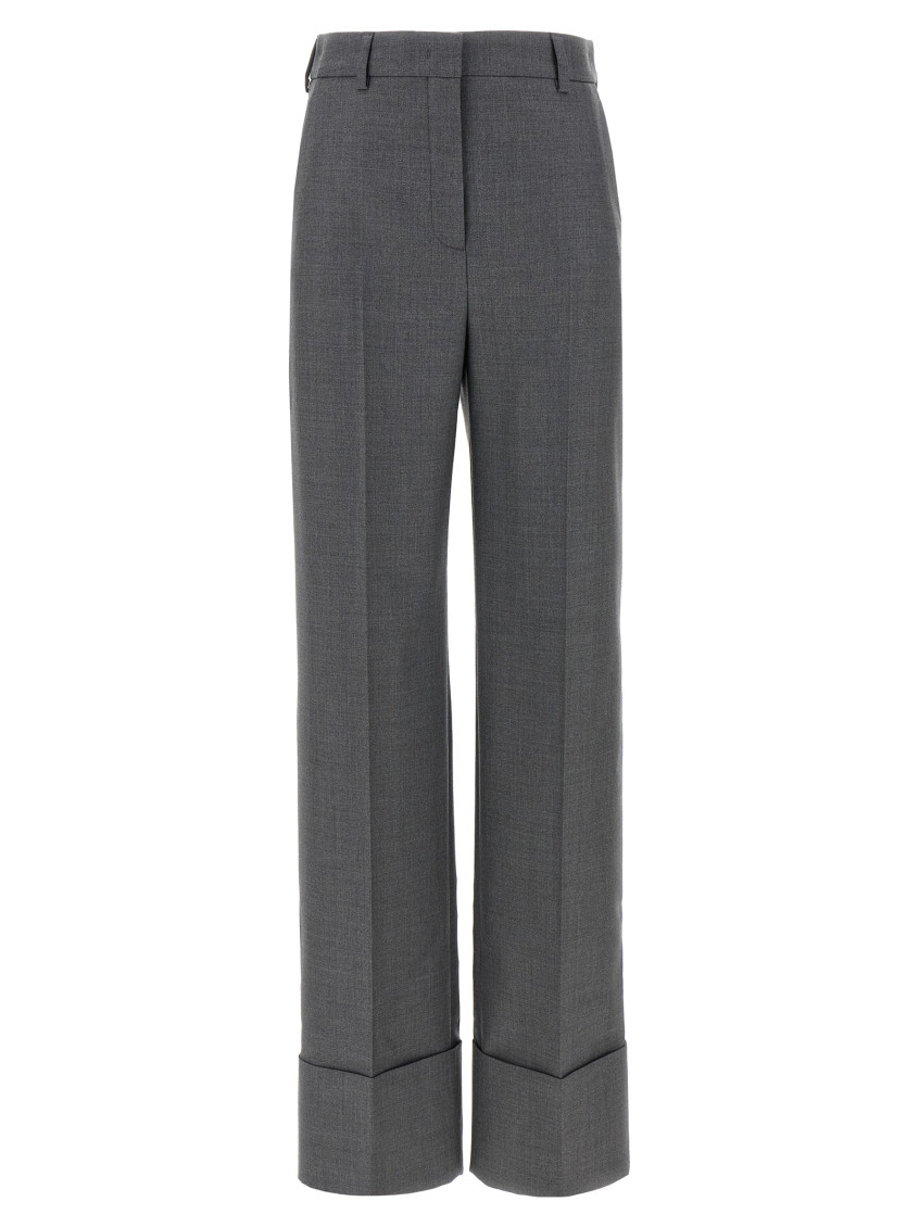 Valentino Garavani Wide-leg Virgin Wool Trousers With Maxi Turn-up In Black
