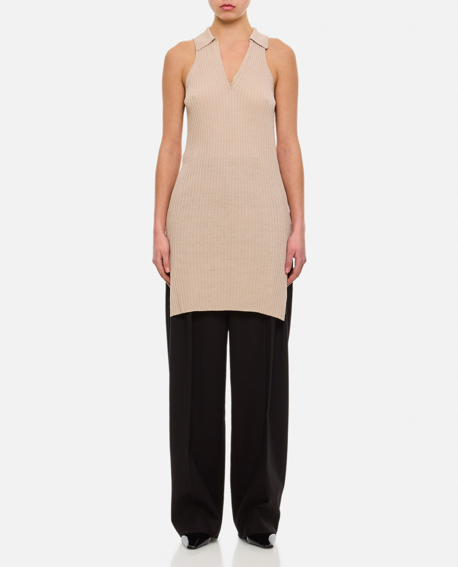 Quira Ribbed Side-slit Tank Top In Beige