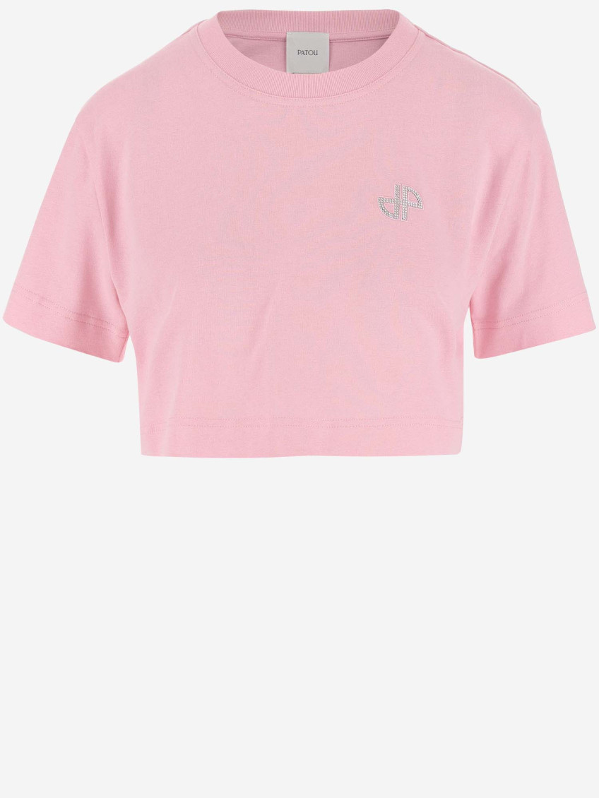 Patou Logo-embellished Cotton Cropped T-shirt In Light Pink