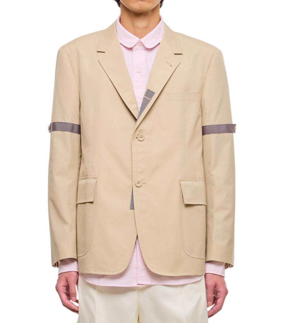 Thom Browne Vent Lapel Pockets Cuffs In Beige