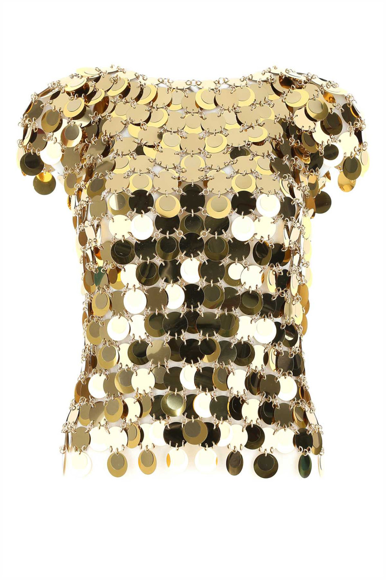 Rabanne Iconic Sparkle Discs Mini Dress In Golden