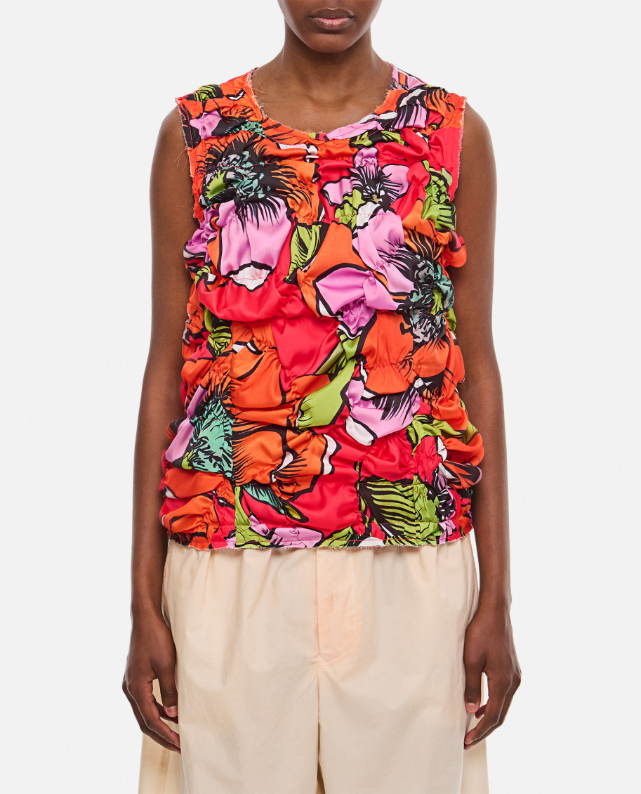 Comme Des Garçons Gathered Floral-print Tank Top In Multicolor