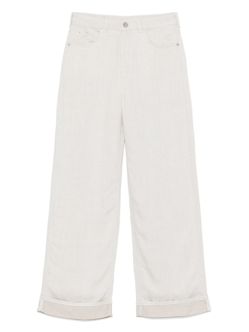 Shop Emporio Armani White Linen Blend Wide-leg Jeans