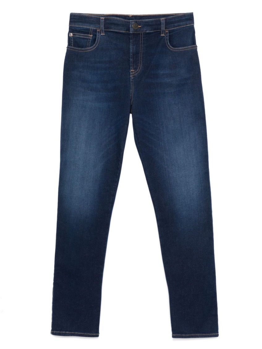 Shop Emporio Armani Blue Skinny Denim Cotton Jeans