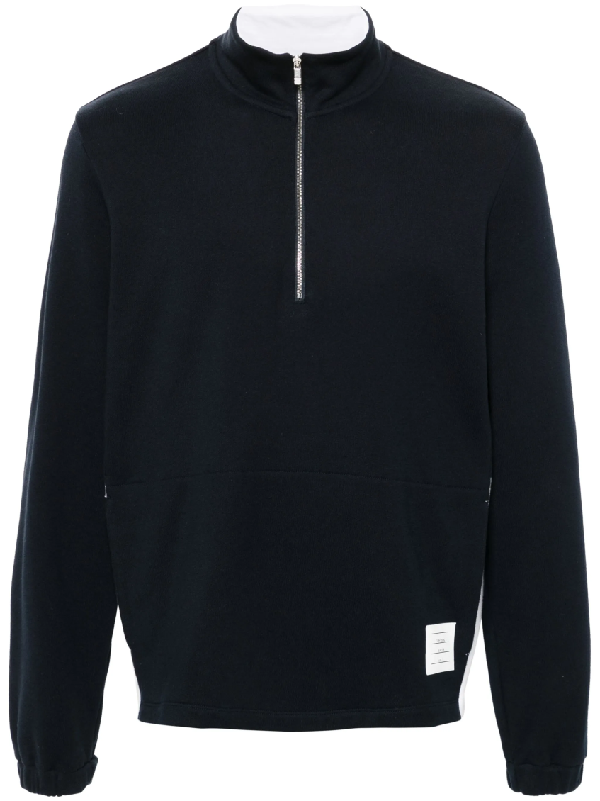 Shop Thom Browne Navy Blue Funnel Neck Sweatshirt