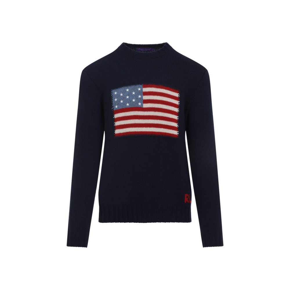 Ralph Lauren Flag Cashmere Knit Sweater In Black