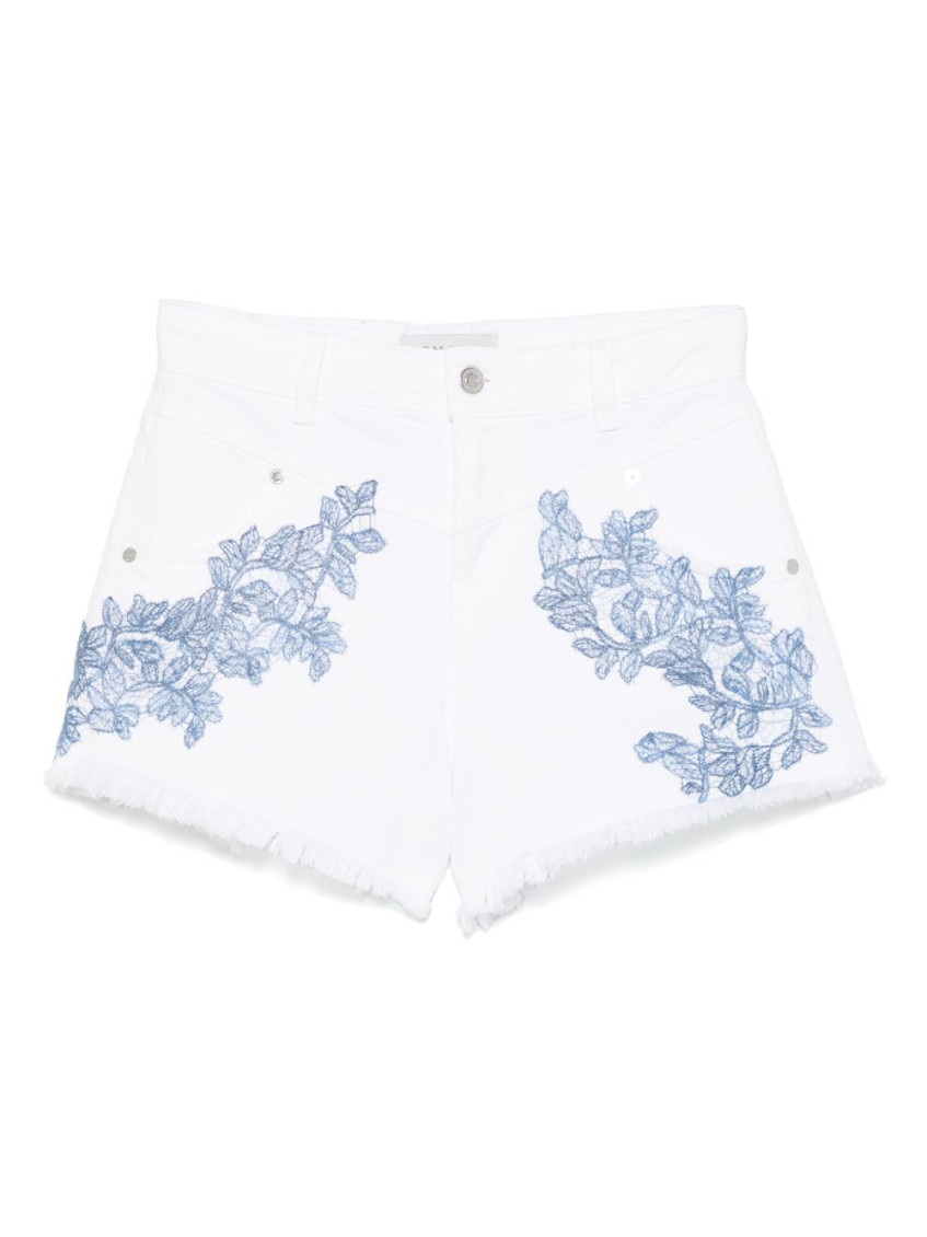Shop Ermanno Firenze White Embroidered Cotton Shorts