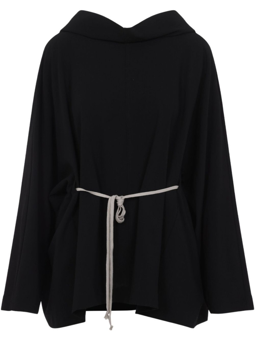 Rick Owens Hooded Tunic Mini Dress With Adjustable Waist